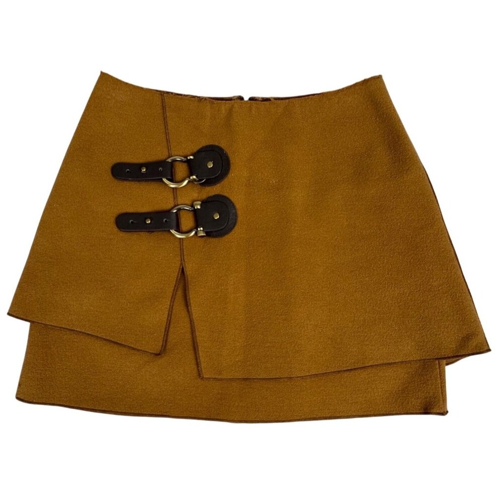 Meadow Rue Mustard Mini Skirt with Black Buckles